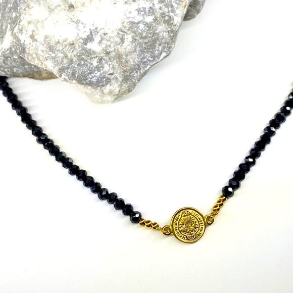 NEW Small Coin Necklace With Black Crystal Necklace - Picture 5 of 12
